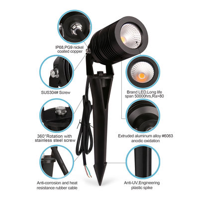 COB Oświetlenie krajobrazowe regulowane 10W 24V lub 100~240VAC RGBW Aluminiowe ciało 4in1 dla drogi podwórkowej