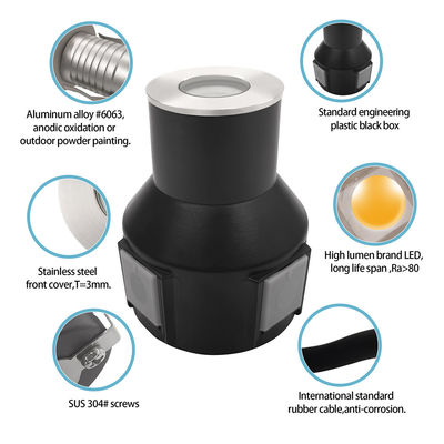 Światło LED ze stali nierdzewnej 316 1w 2w 3w DC 24v z plastikowym tylnym pudełkiem do krajobrazu