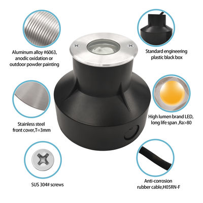 Oświetlenie w glebie 1W 2W 3000k Ciepłe białe IP67 Dobre rozpraszanie ciepła Aluminiowe ciało