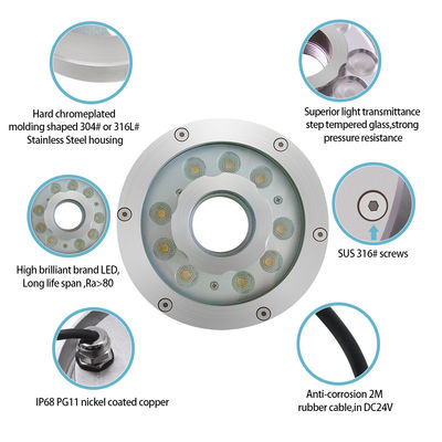9W 18W 27W RGB podwodna fontanna dyszka pierścień światło 24VDC RGB kolor dla zastosowań podwodnych