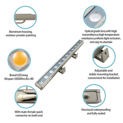 Kolor aluminiowy 18W LED Światła do myjni ściennej Światła zewnętrzne wodoodporne Światło linijne