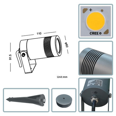 IP65 Światło krajobrazowe LED 10W 2700k 3000k Lampa architektoniczna Światło ogrodowe z podstawą lub szpicą
