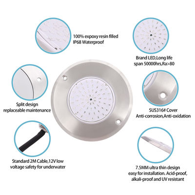 6W SMD 2835 LED Pool Lights IP68 wodoodporny biały/ciepły Biały 316 pokrywa ze stali nierdzewnej