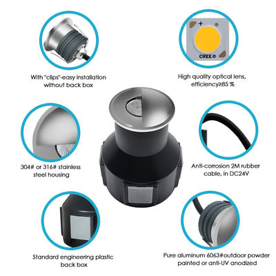 Oświetlenie Podziemne LED 1W 2W DC12/24V IP67 Obudowa Aluminiowa Pokrywa Czołowa Ze Stali Nierdzewnej Wypełnione Żywicą