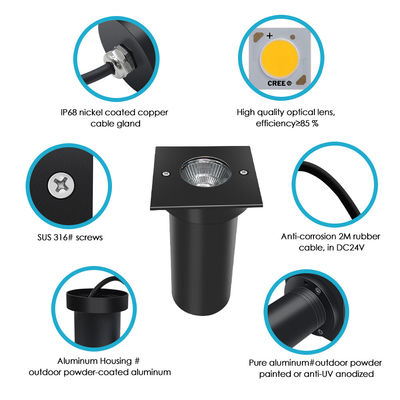 DC AC COB Led Aluminium Square Shape 304ss Front Cover LED Ground Light For Garden