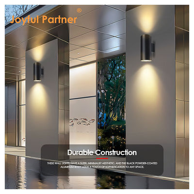 Światło ścienne zewnętrzne Sconce IP65 Modern Mat Black Aluminium Cylinder Garden Porch Up Down light