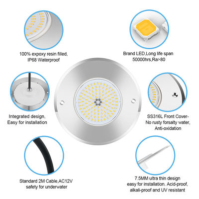 PAR56 LED Pool Light DIA160MM*32MM 10W AC12V 316 Materiał ze stali nierdzewnej Wbudowany sterownik stałego prądu