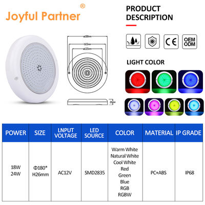 Światło basenu IP68 Epoksy z żywicą wypełnione Światła akwarium RGB AC12V ABS Na powierzchni