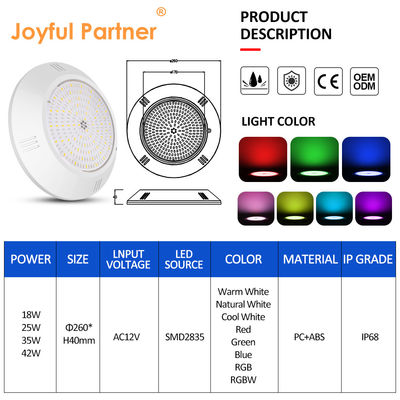 Epoksyczanowa żywica wypełniona podwodnym basenem Światło ścienne ABS IP68 AC12V 18W Dia 260mm