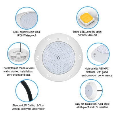 Ściana IP68 Podwodne światło Wielobarwne zdalne sterowanie Pływanie LED basen światło ABS obudowa