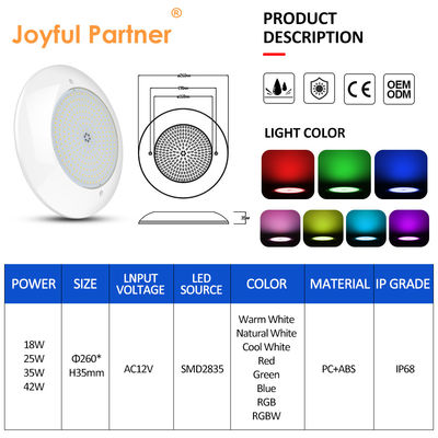 CE/RoHS/FCC/IP68 Żywica wypełniona LED Światła fontann pływających SMD 2835 AC 12V 25W Ciepły biały