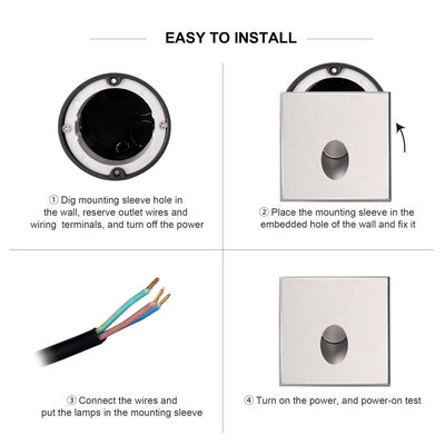 Inteligentna lampa ścienna LED IP65 Aluminiowa Kształt kwadratowy ciała DC 24v 1w 2w 3w LED Światło schodowe dla korytarza