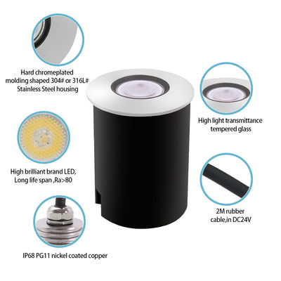 Oświetlenie basenowe wpuszczane DC12~24V 1W 2W Stal nierdzewna LED Jednokolorowe Z Czarną Skrzynką ABS