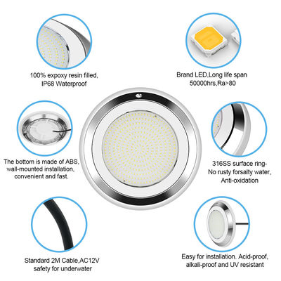 IP68 280mm Ściana ze stali nierdzewnej RGB podwodna LED basen światło