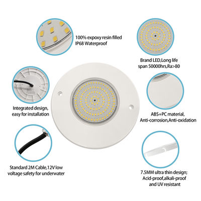 Żywiczny reflektor do oświetlenia basenu 160mm DC12V 10W w pełni plastikowy SMD2835 108szt. RGBW Kolor Stałe napięcie