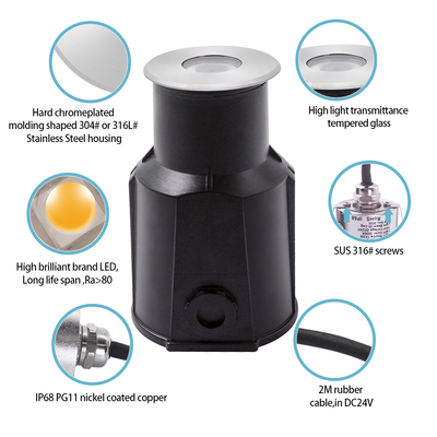 Lampa podwodna ze stali nierdzewnej 316 DC12V/24V 3W RGB LED SPA Pool Lights z CE RoHS IP68 3000k