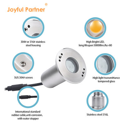 IP68 Podwodne światła LED do basenu Żelazo nierdzewne 316 1W 2W Wylotowa soczewka asymetryczna