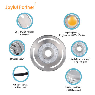 Zewnętrzna lampa fontannowa LED IP68 DMX RGB 24V, zanurzalna, 9X3W, do tańczących fontann, ze stali nierdzewnej 316L, o średnicy 285mm