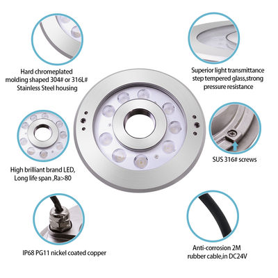 Światło fontannowe podwodne LED ze stali nierdzewnej IP68 DC24V Certyfikowane CE