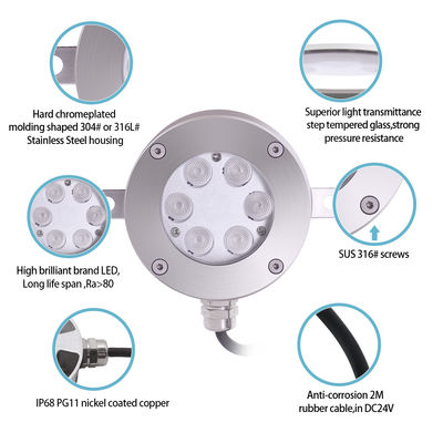 DMX512 sterowalne światło fontann LED DC24V 12W 3000K ze stali nierdzewnej IP68 dla krajobrazu podwodnego