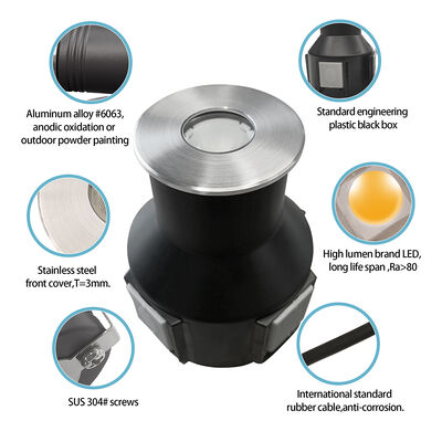 LED Inground Uplight wodoodporny 3000K DIA55MM Wylotowy typ 24V DC IP67 ze szkłem zamrożonym