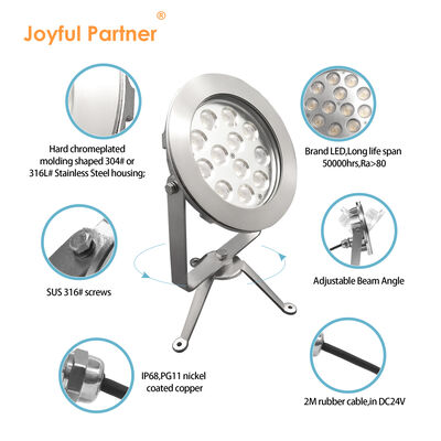 Reflektor LED podwodny Certyfikat CE ROHS Zasilanie DC24V IP68 Dostawa fabryczna 12X1W LED Jednokolorowy DC 24V Niskie napięcie