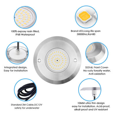 Światło LED PAR56 LED basenu 6W SMD2835 wymiar 110*34MM 20 sztuk/CTN DC12V ze stali nierdzewnej 316 z ABS