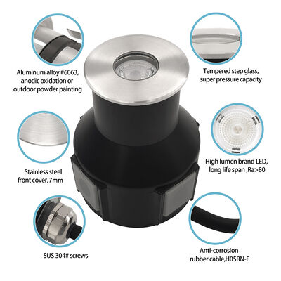 Zewnętrzne światła zakopane w ziemi DC24V Wbudowany sterownik DIA55MM 3W 3000K IP67 Do zastosowań w ogrodzie