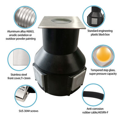 Podziemne światło LED Kąt świecenia 8 stopni DC24V 3W 3000K 50*50MM Z aluminiowym korpusem IP67