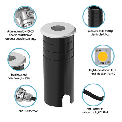 Światło LED 316 pokrycie ze stali nierdzewnej Aluminiowe ciało lampy szkło hartowane IP67 1W ciepłe białe 3000K