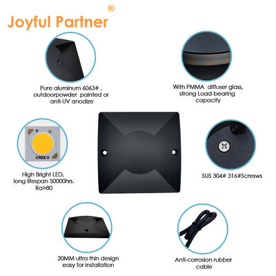 Oświetlenie tarasowe podtynkowe Ultra-cienkie IP67 Wodoodporne 1W 3W DC12V 24V Klasa IK 08 na taras i ścieżkę